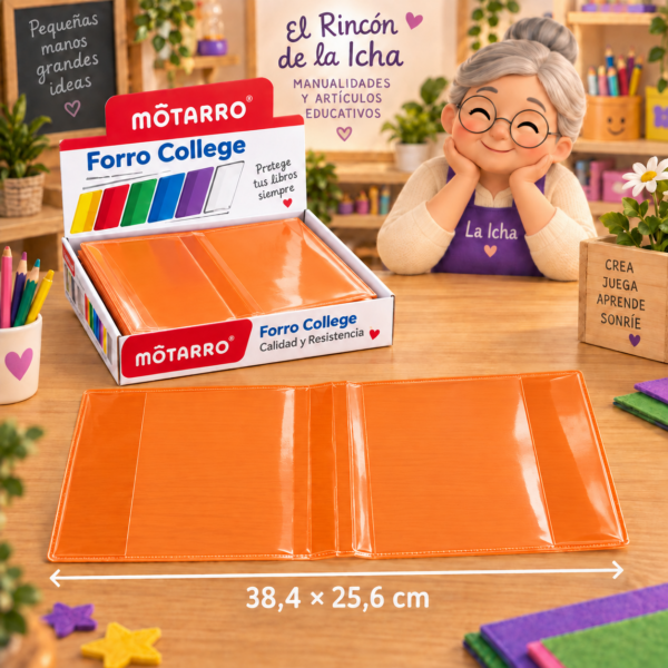 Forro College Motarro PVC Naranja 38,4 x 25,6 cm – 50 Unidades Forro College Motarro PVC naranja de 38,4 x 25,6 cm, presentación de 50 unidades