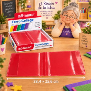 Forro College Motarro PVC Rojo 38,4 x 25,6 cm – 50 Unidades Forro College Motarro PVC rojo de 38,4 x 25,6 cm, presentación de 50 unidades