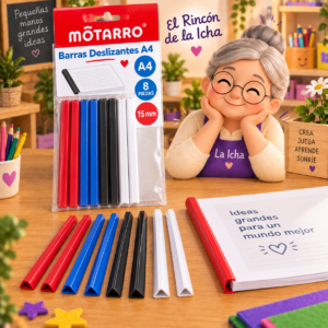 Set de 8 barras deslizantes para carpeta A4 Motarro de 15 mm, en colores surtidos
