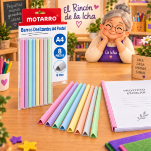 Set de 8 barras deslizantes para carpeta A4 Motarro de 8 mm, en tonos pastel