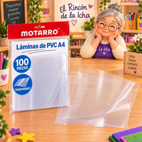 Pack de 100 Láminas de PVC A4 Motarro – Transparente Pack de 100 láminas transparentes de PVC A4 Motarro