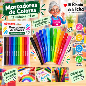 RI-0005343 Marcadores de Colores 12 Unidades 14 cm Motarro