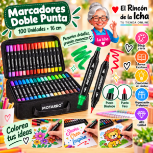 RI-0005359 Marcadores de Colores Doble Punta 100 Unidades 16 cm Motarro