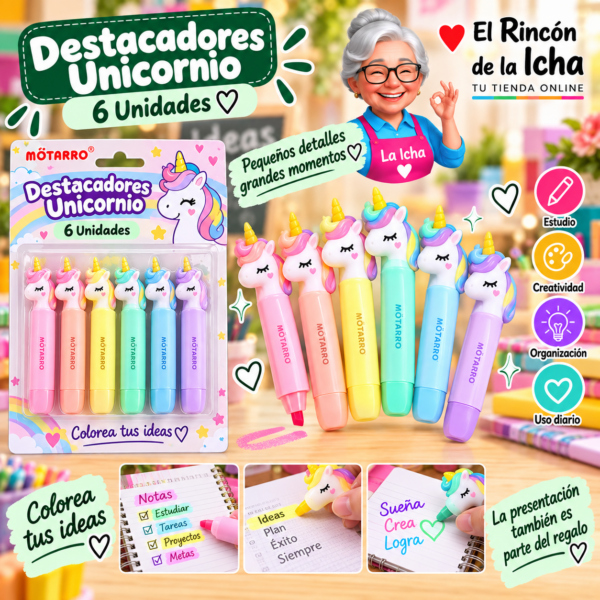 Destacadores Unicornio 6 Unidades Motarro