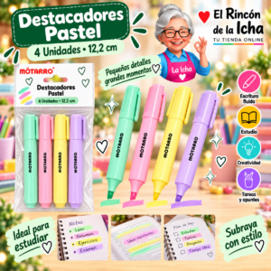 RI-0005366 Destacadores Pastel 4 Unidades 12,2 cm Motarro