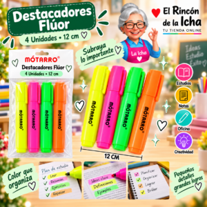RI-0005370 Destacadores Flúor 4 Unidades 12 cm Motarro
