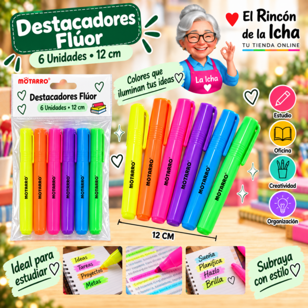 Destacadores Flúor 6 Unidades 12 cm Motarro