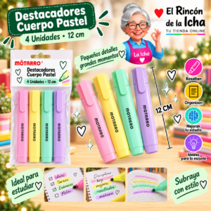 RI-0005373 Destacadores Cuerpo Pastel 4 Unidades 12 cm Motarro
