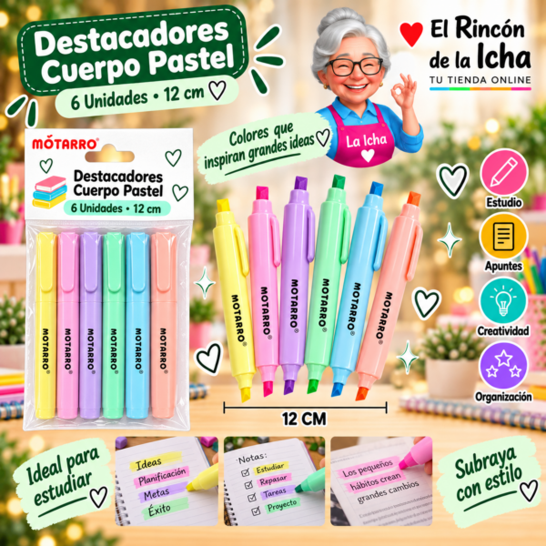Destacadores Cuerpo Pastel 6 Unidades 12 cm Motarro