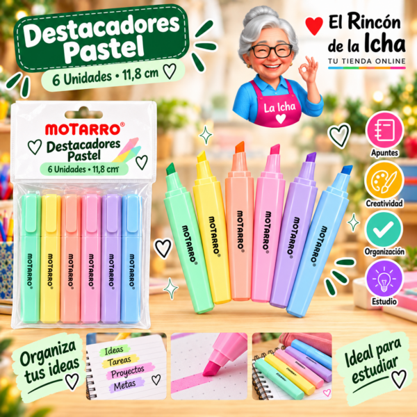 Destacadores Pastel 6 Unidades 11,8 cm Motarro