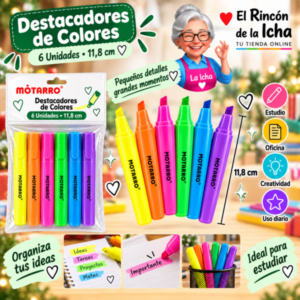 Destacadores de Colores 6 Unidades 11,8 cm Motarro