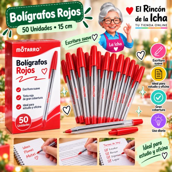 Bolígrafos Rojos Cuerpo Transparente 50 Unidades 15 cm Motarro