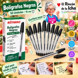 RI-0005381 Bolígrafos Negros Cuerpo Transparente 50 Unidades 15 cm Motarro
