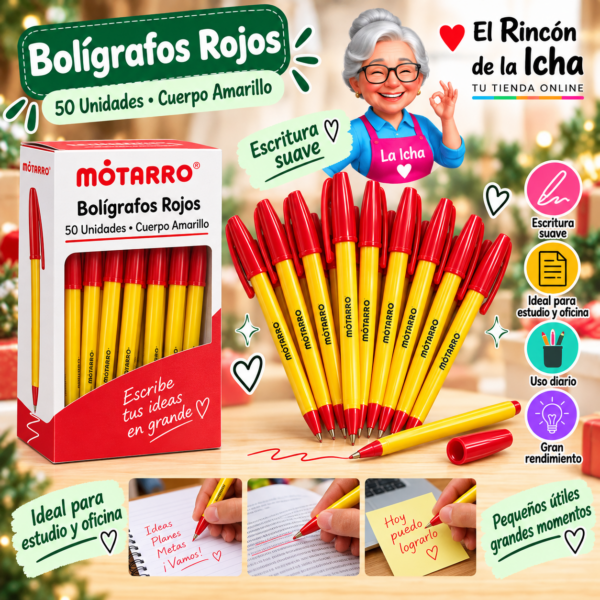 Bolígrafos Rojos Cuerpo Amarillo 50 Unidades 15 cm Motarro