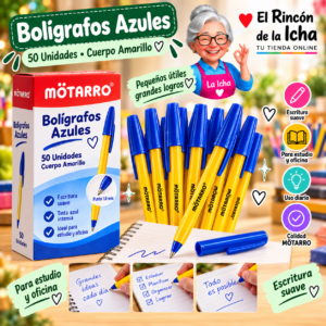 RI-0005383 Bolígrafos Azules Cuerpo Amarillo 50 Unidades 15 cm Motarro