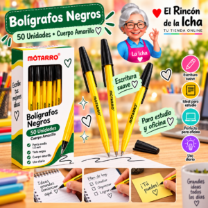 RI-0005384 Bolígrafos Negros Cuerpo Amarillo 50 Unidades 15 cm Motarro