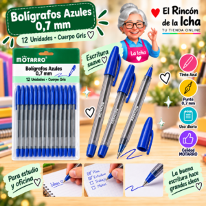 RI-0005385 Bolígrafos Azules 0,7 mm Cuerpo Gris 12 Unidades 15 cm Motarro