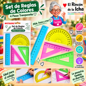 RI-0005398 Set de Reglas Transparentes de Colores 4 Piezas Motarro
