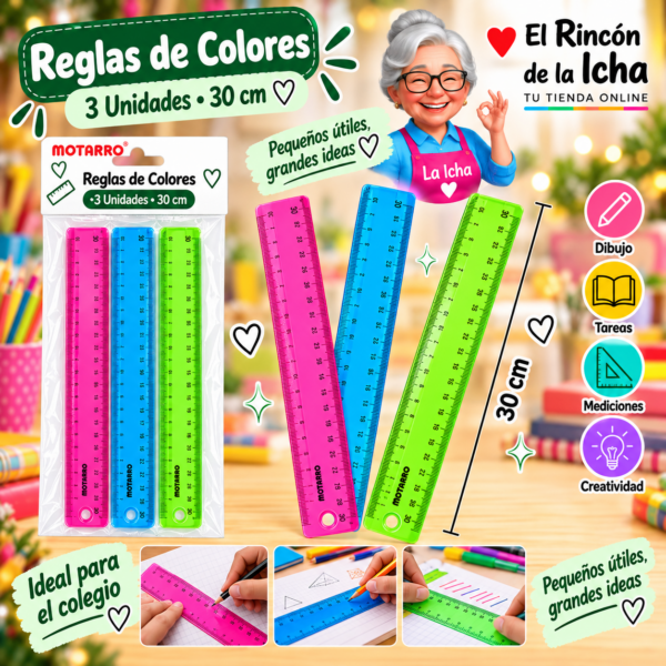 Reglas de Colores 30 cm 3 Unidades Motarro