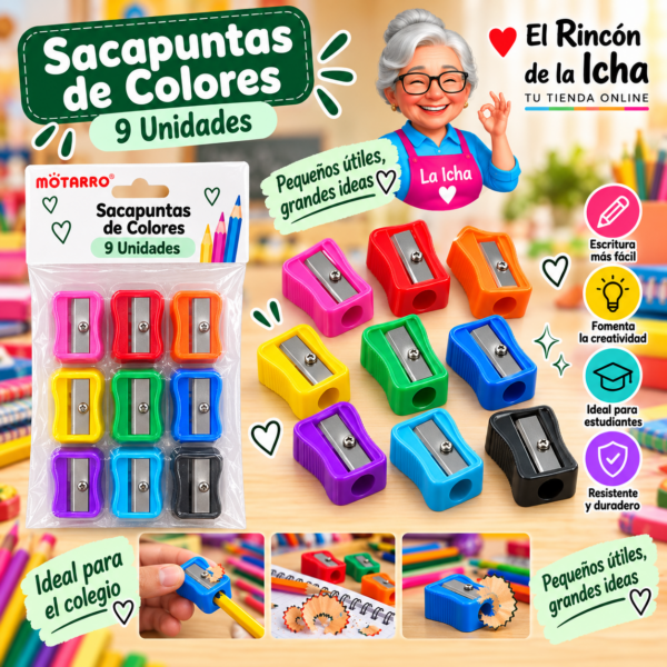 Sacapuntas de Colores 9 Unidades Motarro