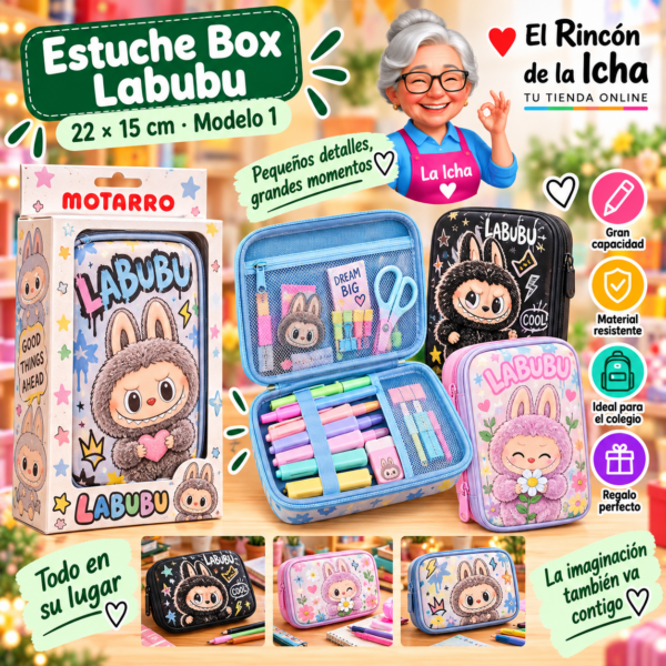 Estuche Escolar Box Labubu 22 x 15 cm Modelo 1 Motarro
