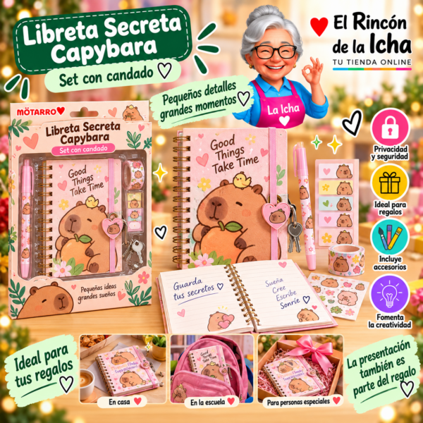 Set Libreta Secreta con Candado Capybara Motarro