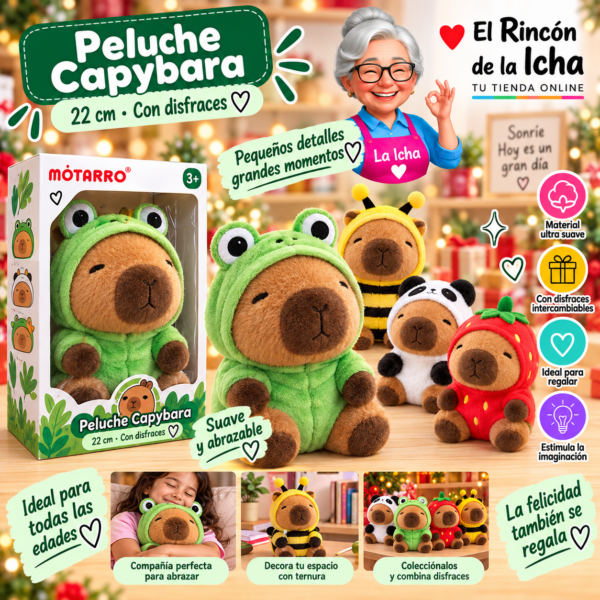 Peluche Capybara 22 cm con Disfraces Motarro
