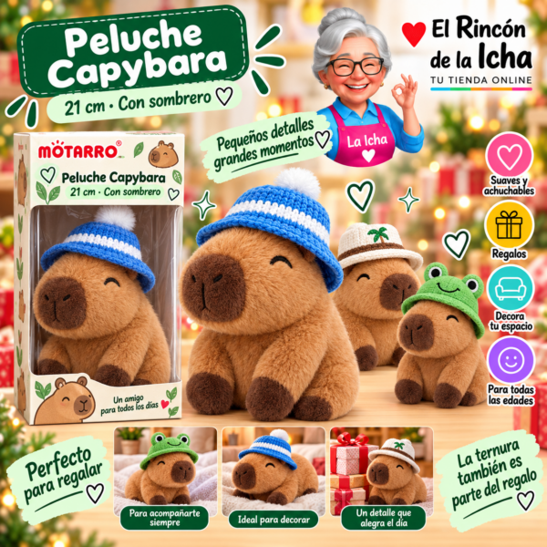 Peluche Capybara 21 cm con Sombrero Motarro