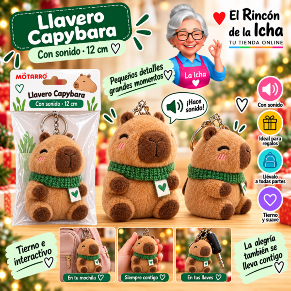 Llavero de Peluche Capybara con Sonido 12 cm Motarro
