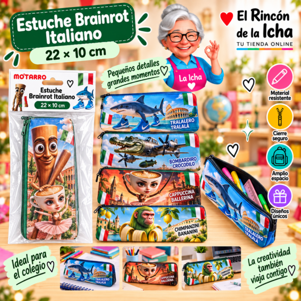Estuche Plano Brainrot Italiano 22 x 10 cm Motarro
