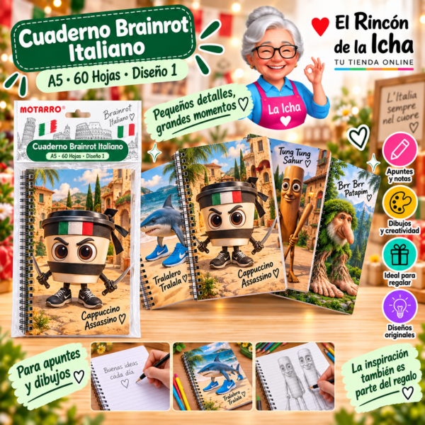 Cuaderno Anillado A5 Brainrot Italiano 60 Hojas Diseño 1 Motarro
