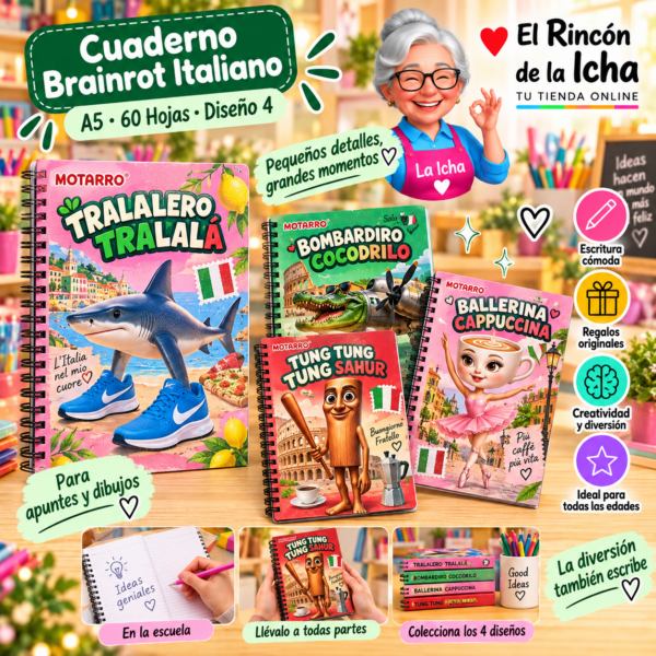 Cuaderno Anillado A5 Brainrot Italiano 60 Hojas Diseño 4 Motarro