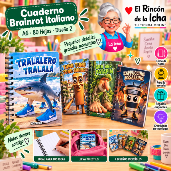 Cuaderno Anillado A6 Brainrot Italiano 80 Hojas Diseño 2 Motarro