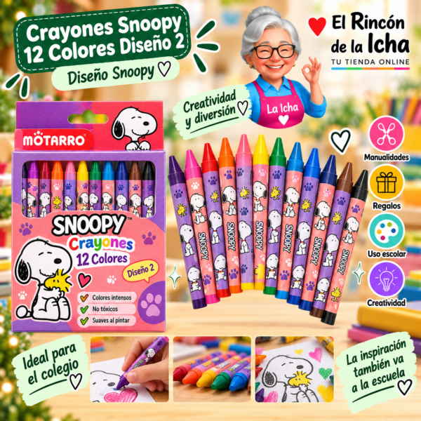 Crayones Snoopy 12 Colores Diseño 2 Motarro