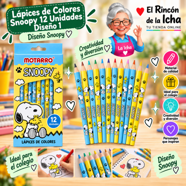 Lápices de Colores Snoopy 12 Unidades Diseño 1 Motarro