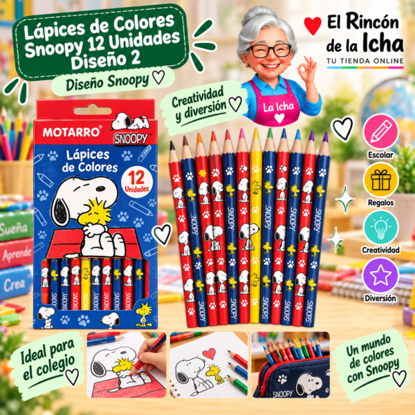 Lápices de Colores Snoopy 12 Unidades Diseño 2 Motarro
