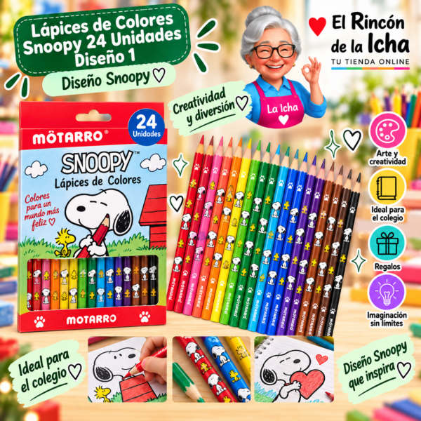 Lápices de Colores Snoopy 24 Unidades Diseño 1 Motarro