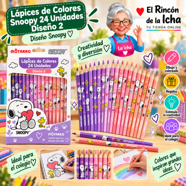 Lápices de Colores Snoopy 24 Unidades Diseño 2 Motarro