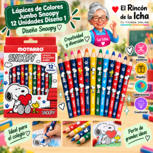 RI-0005444 Lápices de Colores Jumbo Snoopy 12 Unidades Diseño 1 Motarro