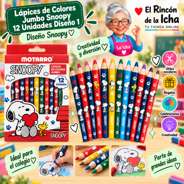 Lápices de Colores Jumbo Snoopy 12 Unidades Diseño 1 Motarro