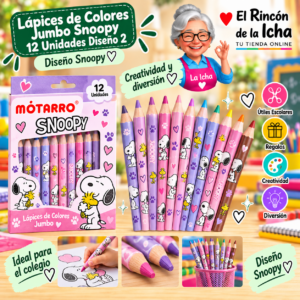 RI-0005445 Lápices de Colores Jumbo Snoopy 12 Unidades Diseño 2 Motarro