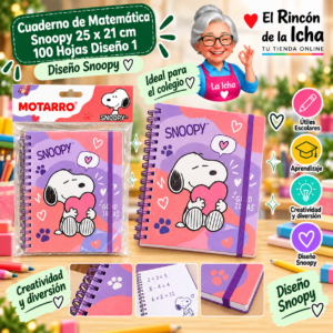 RI-0005449 Cuaderno de Matemática Snoopy 25 x 21 cm 100 Hojas Diseño 1 Motarro