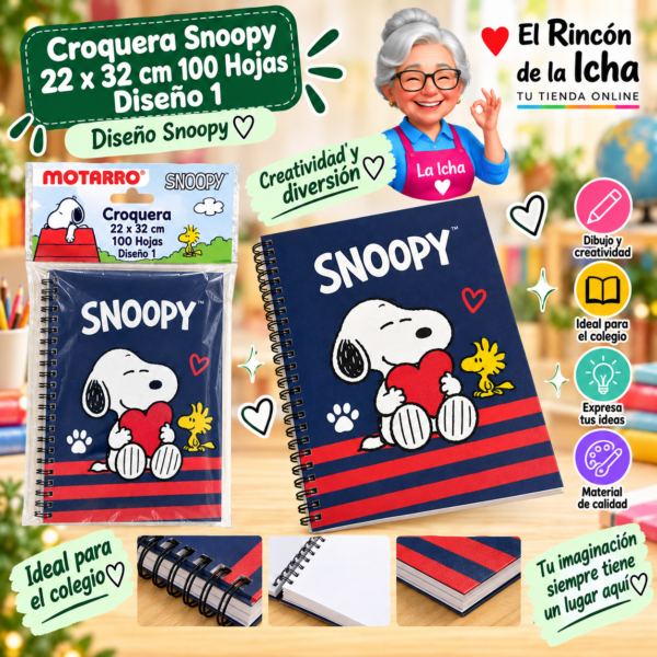 Croquera Snoopy 22 x 32 cm 100 Hojas Diseño 1 Motarro
