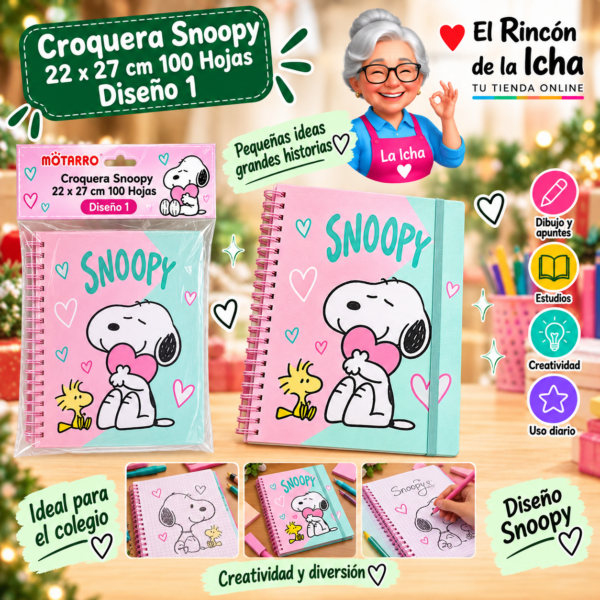 Croquera Snoopy 22 x 27 cm 100 Hojas Diseño 1 Motarro