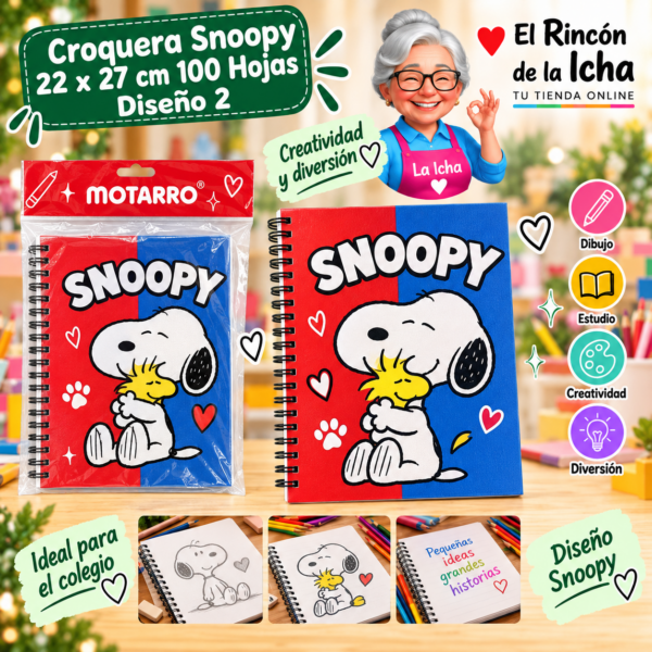 Croquera Snoopy 22 x 27 cm 100 Hojas Diseño 2 Motarro