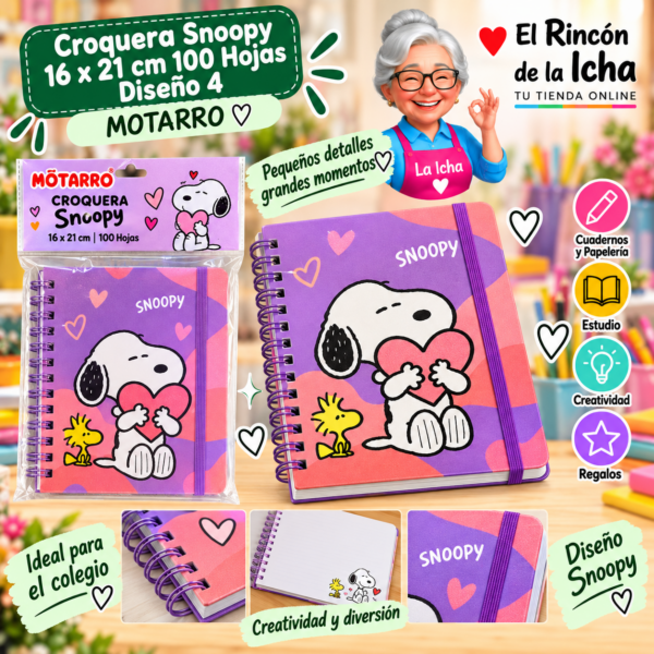 Croquera Snoopy 16 x 21 cm 100 Hojas Diseño 4 Motarro