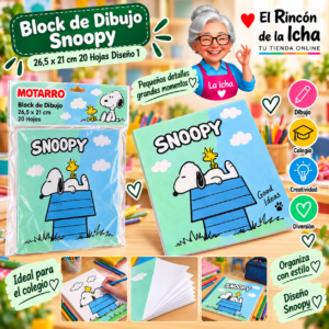 RI-0005463 Block de Dibujo Snoopy 26,5 x 21 cm 20 Hojas Diseño 1 Motarro
