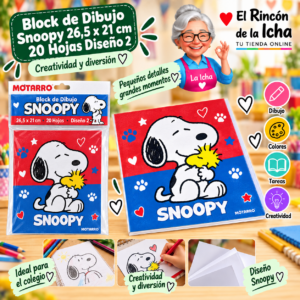 RI-0005464 Block de Dibujo Snoopy 26,5 x 21 cm 20 Hojas Diseño 2 Motarro