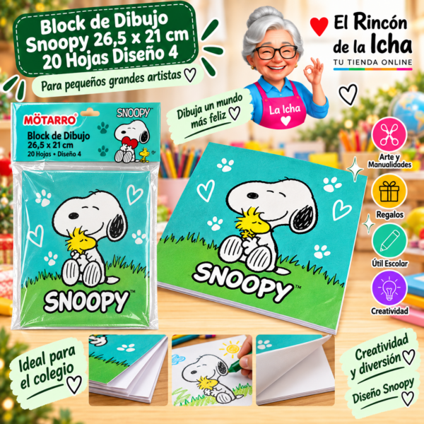 Block de Dibujo Snoopy 26,5 x 21 cm 20 Hojas Diseño 4 Motarro