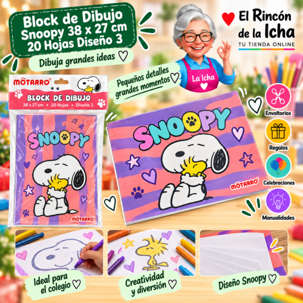 Block de Dibujo Snoopy 38 x 27 cm 20 Hojas Diseño 3 Motarro